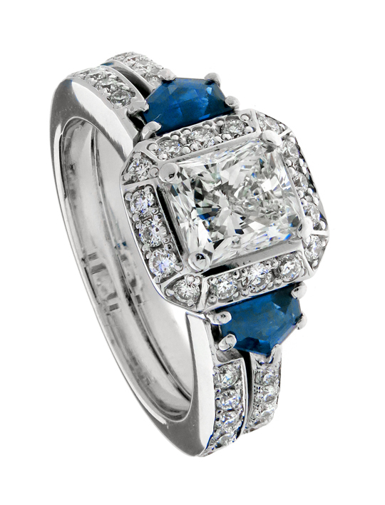 Radiant and sapphire engagement ring