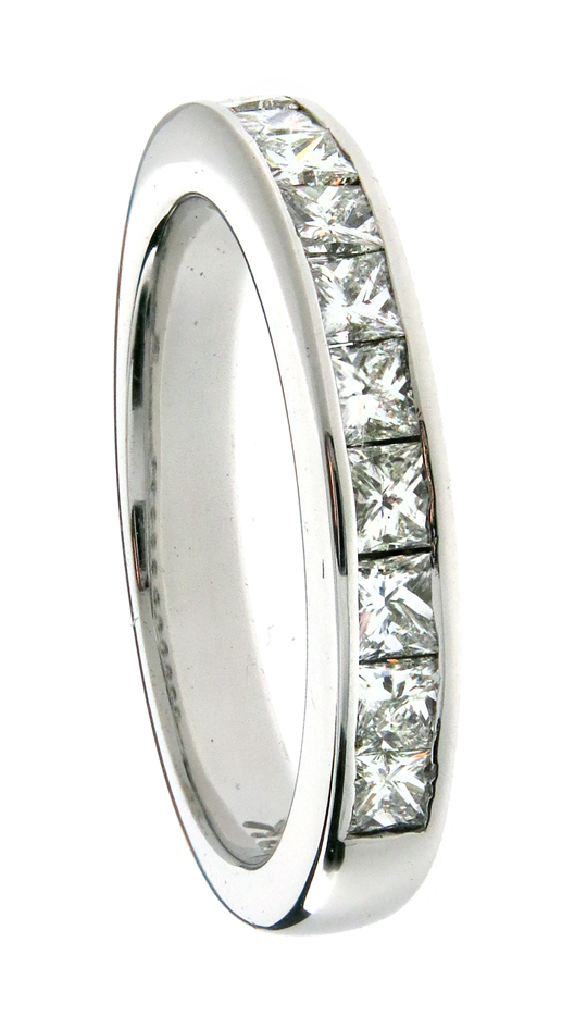 princess cut diamonds channel set in white gold ring