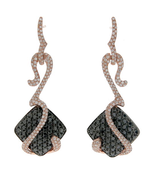 black and white diamond earrings in rose gold 18k