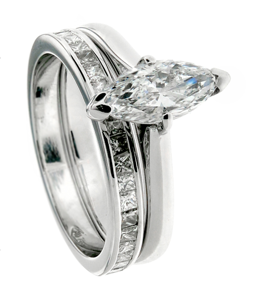 Marquise diamond Engagement Ring with princess diamond wedding band