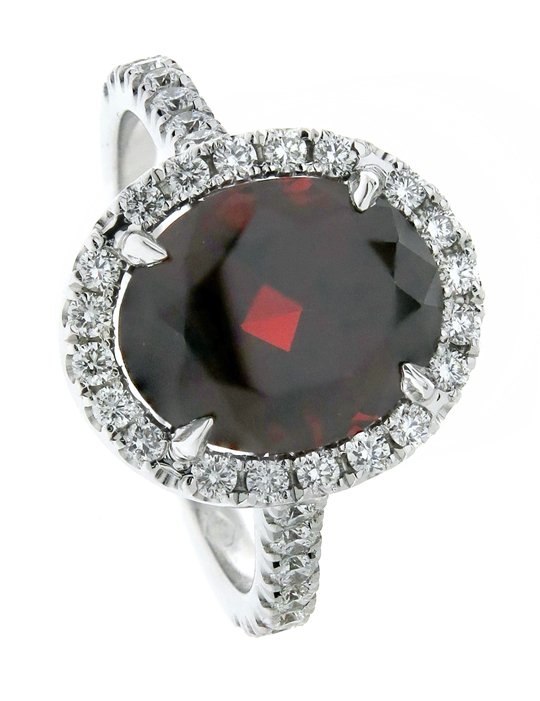 Garnet and Dress ring with Diamond Halo in white gold 18k