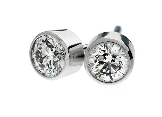 Bezel set round brilliant diamond stud earrings