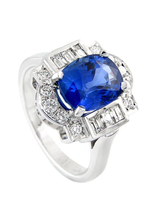 Oval sapphire and diamond art deco style ring