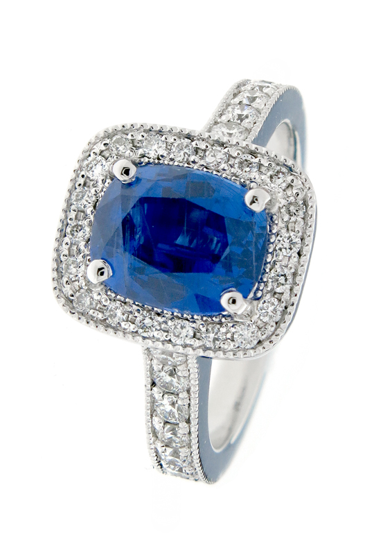 Cushion Cut Sapphire and Diamond ring