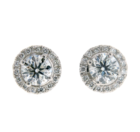 Round Brilliant diamond earrings with removable diamond halos in white gold 18k