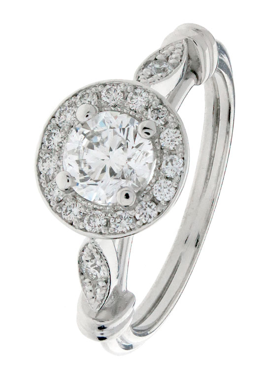 Round brilliant diamond halo engagement ring