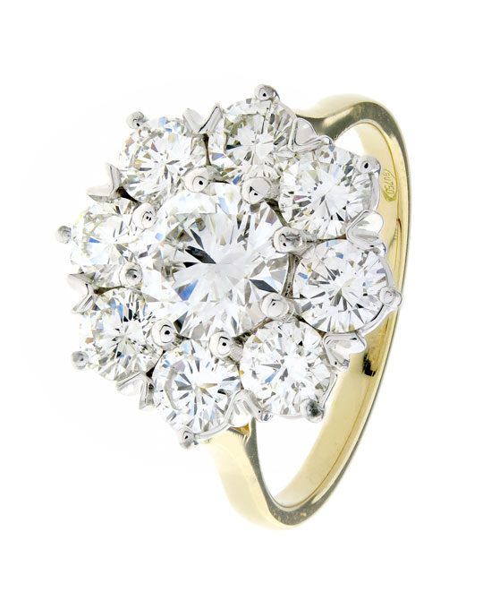9 stone 2.70ct diamond cluster ring in yellow gold 18k