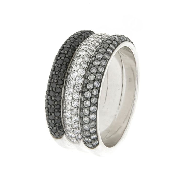 White Black and Grey diamond Pave ring