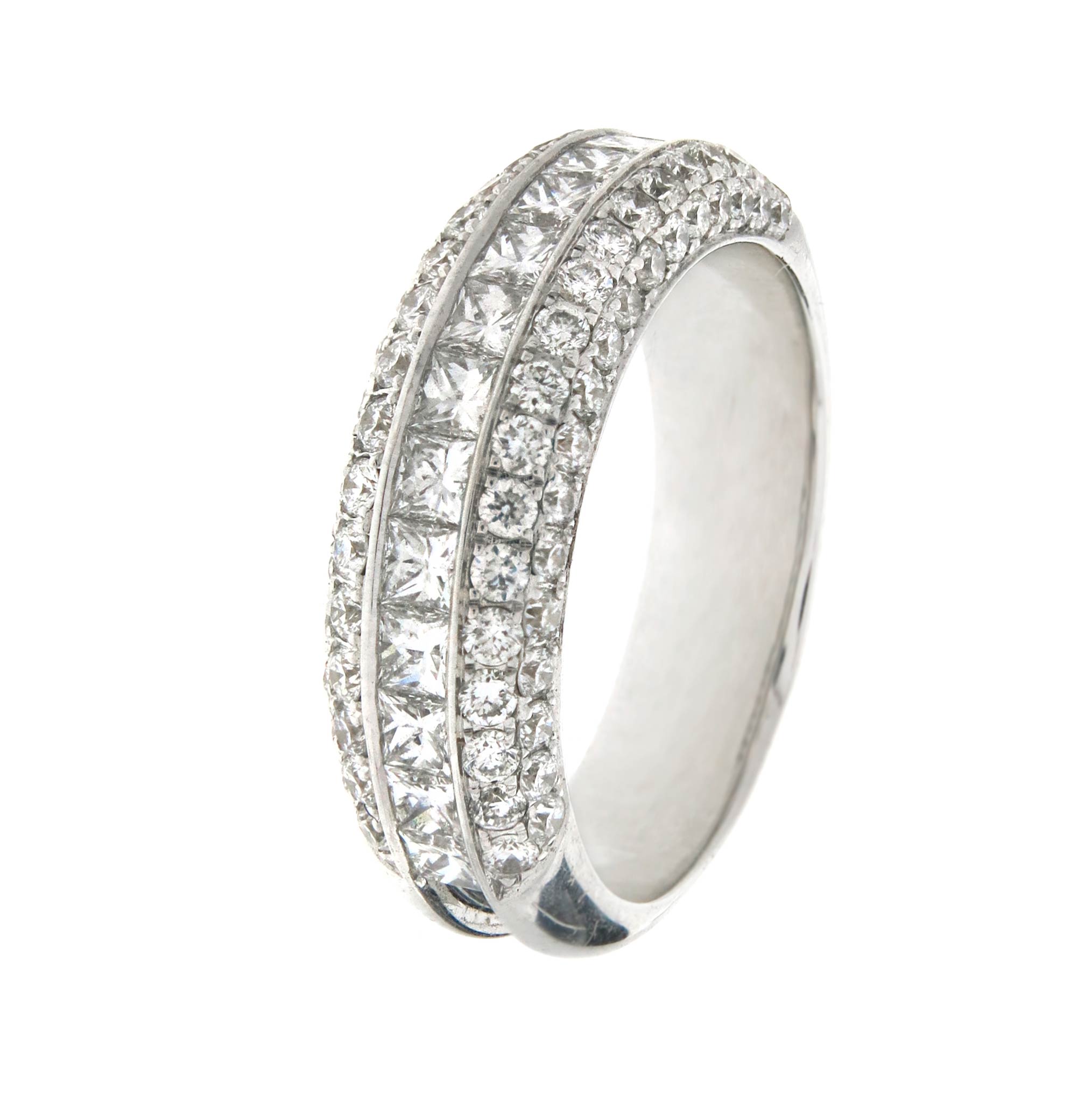 Round brilliant and princess cut diamond set eternity ring